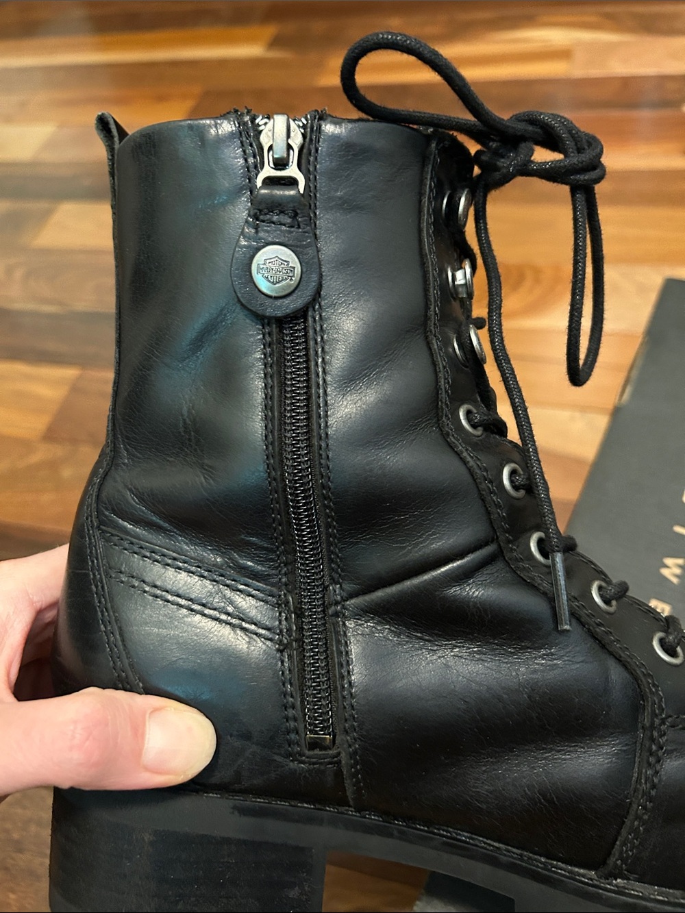 Harley-Davidson Women’s Black Leather Lace-Up Side-Zip Moto Boots - Picture 5 of 9